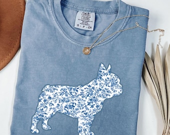 Comfort Colors® French Bulldog Shirt, Toile Floral French Bulldog Shirt, French Bulldog Lover Gift, Frenchie Mom Shirt, Frenchie Mama Shirt