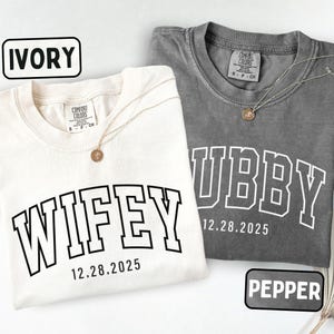 Custom Wifey & Hubby Comfort Colors® T-shirt, Personalized Newlyweds Shirt, Matching Couples Outfit, Wedding Party T Shirt, Wifey Hubby Gift