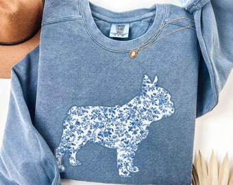 Sudadera con estampado floral de bulldog francés Comfort Colors®, regalo ideal para amantes de los bulldogs franceses, sudadera para mamás de bulldogs franceses, regalo para amantes de los perros