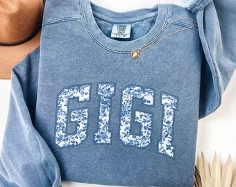 Comfort Colors® Gigi Sweatshirt, Toile Floral Gigi Crewneck, Gift for Gigi, Cute Gigi Tee, Pregnancy Announcement Boy, New Grandma Gift