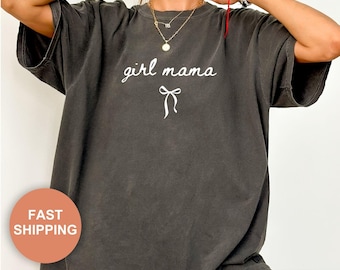 Comfort Colors Girl Mama Shirt, Coquette Girl Mama Tshirt, Pregnancy Announcement Girl, Mama of Girls Shirt, Coquette Bow Tee, Cute Mom Tee