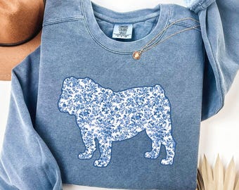 Comfort Colors® Toile Floral English Bulldog Sweatshirt, Funny English Bulldog Gifts, Bull Dog Lover Sweater, Dog Mom Crewneck