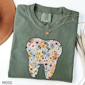 Comfort Colors® Floral Tooth Shirt, Dentist Shirt, Dental Student Gift, Dental Assistant Shirt, Dentistry Shirt, Dentist Gift,Cute Tooth Tee