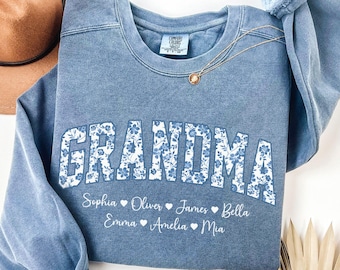 Custom Grandma Sweatshirt with Grandkids Names, Toile Floral Grandma Sweater, Cute Mothers Day Grandma Gift, Birthday Gift for Grandma