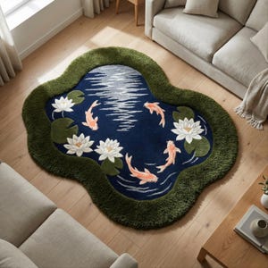 Navy Blue Rug
Moss Green Rug
Irregular Rug
Moss Rug
Koi Fish Rug
Hand Tufted Rug
Lotus Pond
Organic Shape Rug
Floral Rug
Rugs for Bedroom
Custom Carpet
Nature Rug
Mother Day Gift