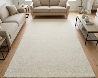 Alabaster Solid Wool Rug, Hand Tufted Ivory Neutral Color Bedroom Area Rug