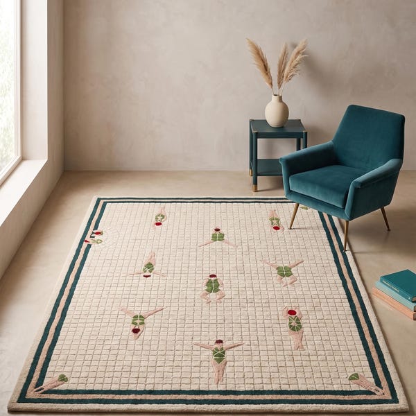 Swimming Pool Wool Rug, Hand Tufted Cream Bathing Area Rugs for Kids Room
