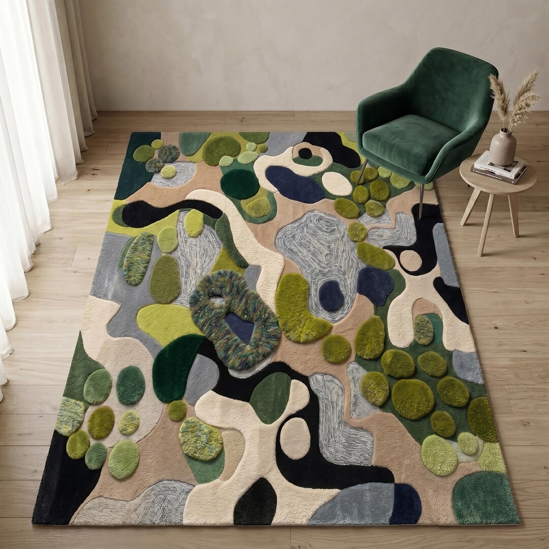 Hand Tufted Wool Rug, 3D Moss Stone Abstract Living Room Area Rug - Etsy