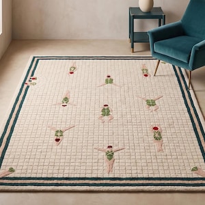 Swimming Pool Wool Rug, Hand Tufted Cream Bathing Area Rugs for Kids Room