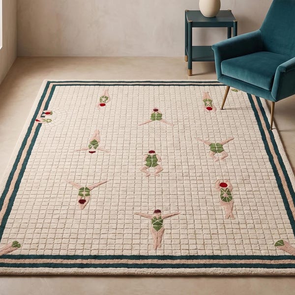 Swimming Pool Wool Rug, Hand Tufted Cream Bathing Area Rugs for Kids Room