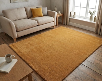 Hand Tufted Amber Wool Rug, 8x10 Minimalist Custom Area Living Room Rug