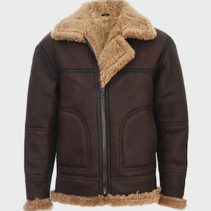 Blouson aviateur vintage en cuir Hnadmade B3 RAF, veste en cuir de mouton, manteau d'hiver de pilote de chasse en peau de mouton, cadeau pour lui