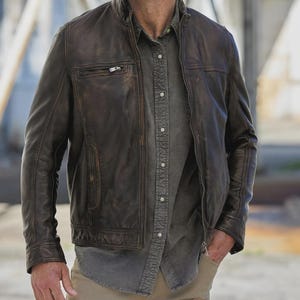 Blouson en cuir pour homme | Cuir véritable fait main | Vêtements d'extérieur élégants | Cadeau pour lui | Veste classique automne-hiver