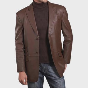 Veste blazer pour homme en cuir d'agneau véritable, manteau de voiture marron à deux boutons, cuir souple de qualité supérieure, tenue de soirée et de tous les jours