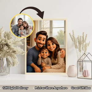 Custom Cartoon Family Portrait: Personalized Digital Art (Instant Download