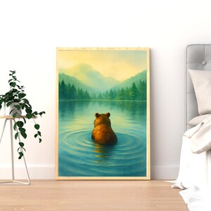 Bear in Tranquil Lake Print: Serene Forest Reflection (Digital Download)
