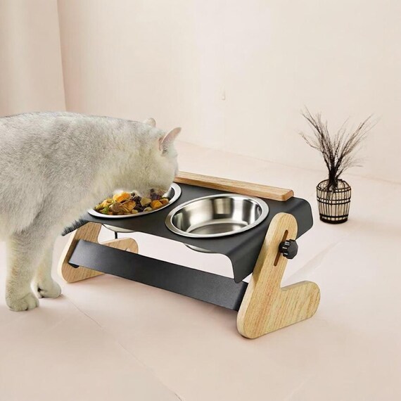 Elevated Cat Food and Water Bowl With Adjustable Tilt  Metal Stand and 2  Stainless Steel Bowls for Cats and Small Dogs - Etsy Israel