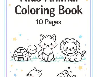 Kids Animal Coloring Book – 10 Printable Coloring Pages – Instant Download PDF for Toddlers & Preschool