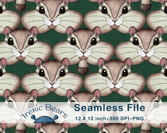 Wunderliche Streifenhörnchen mit Eicheln auf Waldgrün (Nahtloses Muster 300 DPI PNG Download)