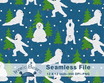 Patrón sin costuras de Yoga Yeti: Tela navideña para niños, scrapbooking (descarga PNG de 300 DPI)