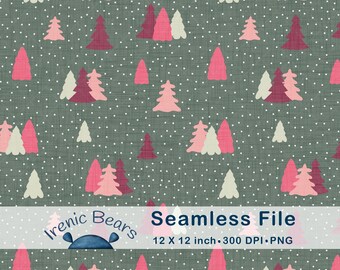Patrón sin costuras de pinos navideños: Bosque nevado PNG (Descarga digital, 30 x 30 cm, 300 DPI)