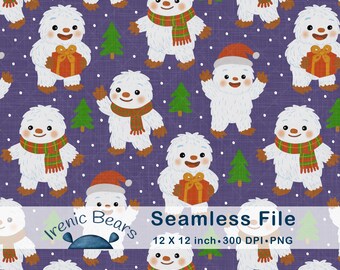 Patrón sin costuras de Yeti navideño: Impresión de tela para manualidades navideñas (descarga PNG)