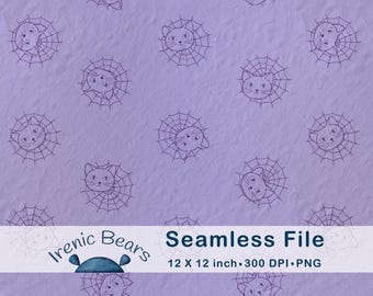 Halloween Katzen Spinnennetz Muster: Lila Flieder (300 DPI PNG Download)