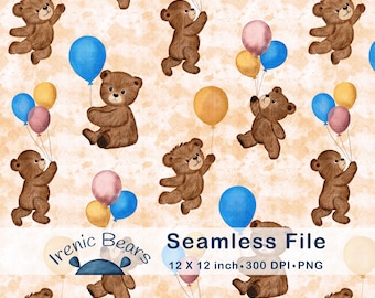 Teddybär Ballon Party Seamless Muster: Kinderzimmer Deko (PNG Download)