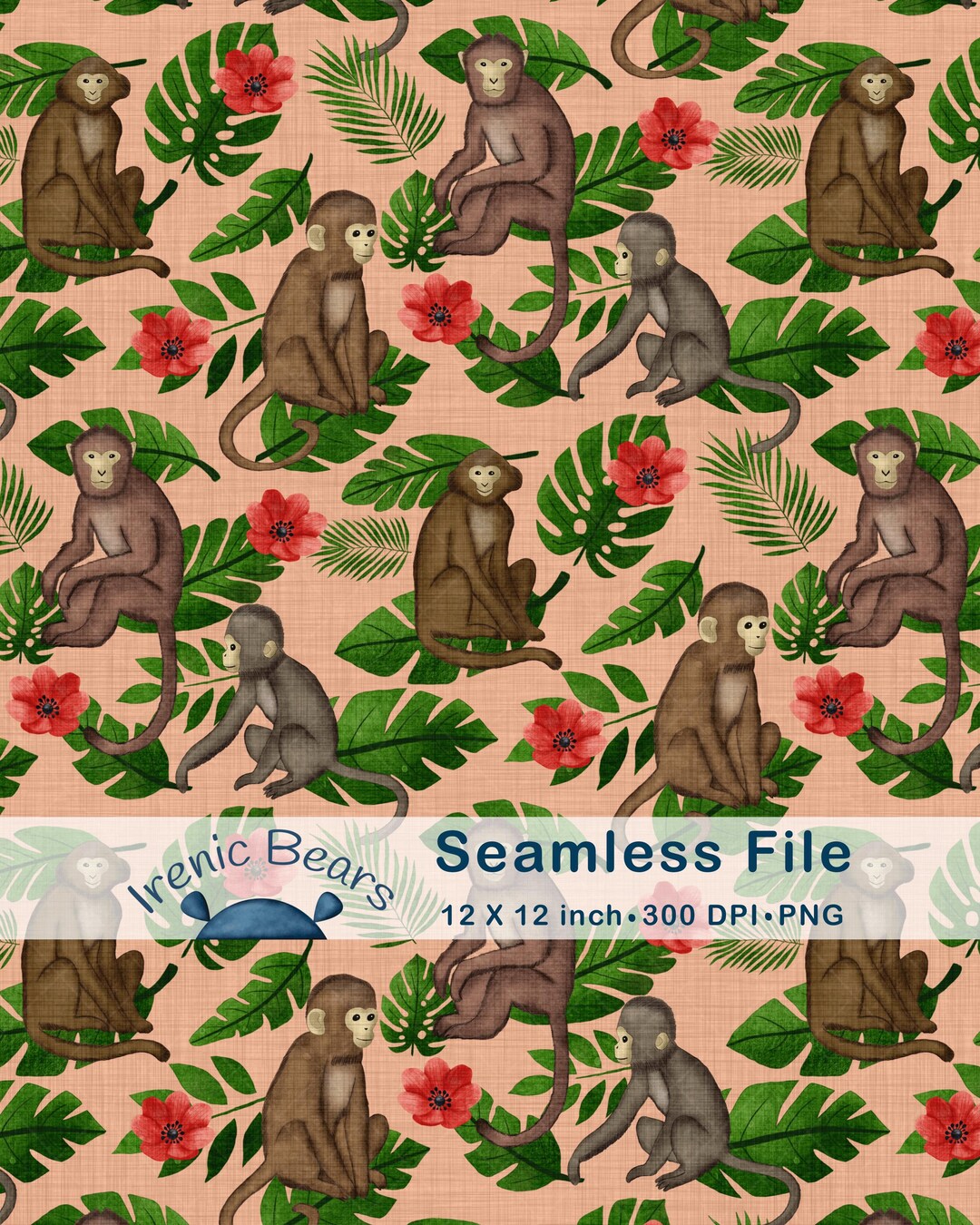 Monkey Pattern Material Tropical Monkey Seamless Pattern: Jungle Print for Fabric & Crafts (300 ...
