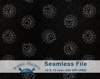 Halloween Katze Spinnennetz Nahtloses Muster - Gruselige Kohle PNG (Digitaler Download)