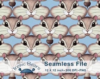 Wunderliche Streifenhörnchen mit Eicheln auf hellblau (Nahtloses Muster 300 DPI PNG Download)