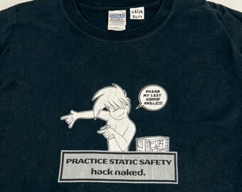 Vintage Practice static safety hack naked Funny Word Shirt size L  RL01