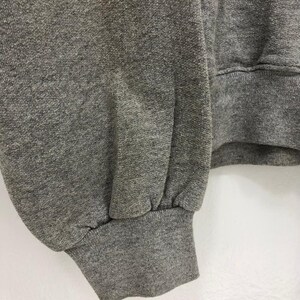 May include: Close-up of a gray sweatshirt sleeve. The cuff is ribbed and the fabric has a textured appearance. The sleeve is gathered at the cuff, creating a slight puff. The background is a plain white surface.