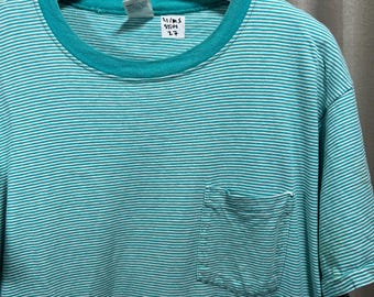 Vintage 1990s Gap Striped Long Sleeve Blue Pocket Tee Shirt (size