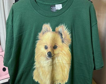 Vintage 90s Pomeranian Dog  Art Graphic shirt size XL RL06