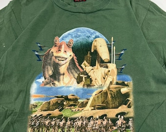 希少 90's STAR WARS EPSODE 1 Tシャツ Vintage 90's Star Wars Episode 1 AOP T Shirt. One of | Depop
