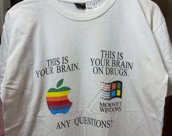 Vintage 2000s Brain Apple & Windows Shirt size L rl06