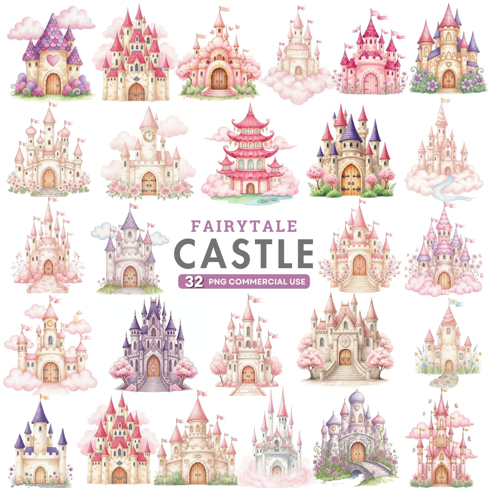 Fairytale Castle Clipart, Princess Castle PNG, Watercolor Castle ...