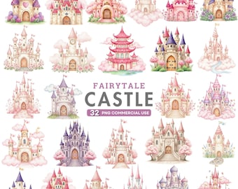Fairytale Castle Clipart, Princess Castle PNG, Watercolor Castle, Magical Kingdom, Enchanted Castle, Fantasy Castle, Commercial Use Clipart
