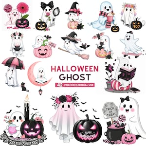 Pink Pastel Goth Halloween Clipart, Kawaii Ghost PNG, Cute Spooky Graphics, Pastel Pumpkin Art, Girly Halloween Aesthetic, Commercial Use