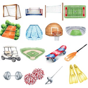 Soccer Clipart PNG set with detailed hand-painted balls, suitable for digital crafting, back-to-school projects, and planners.