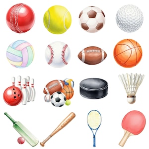 Basketball Clipart with realistic watercolor textures, ideal for sports-themed invitations, stickers, and digital downloads.