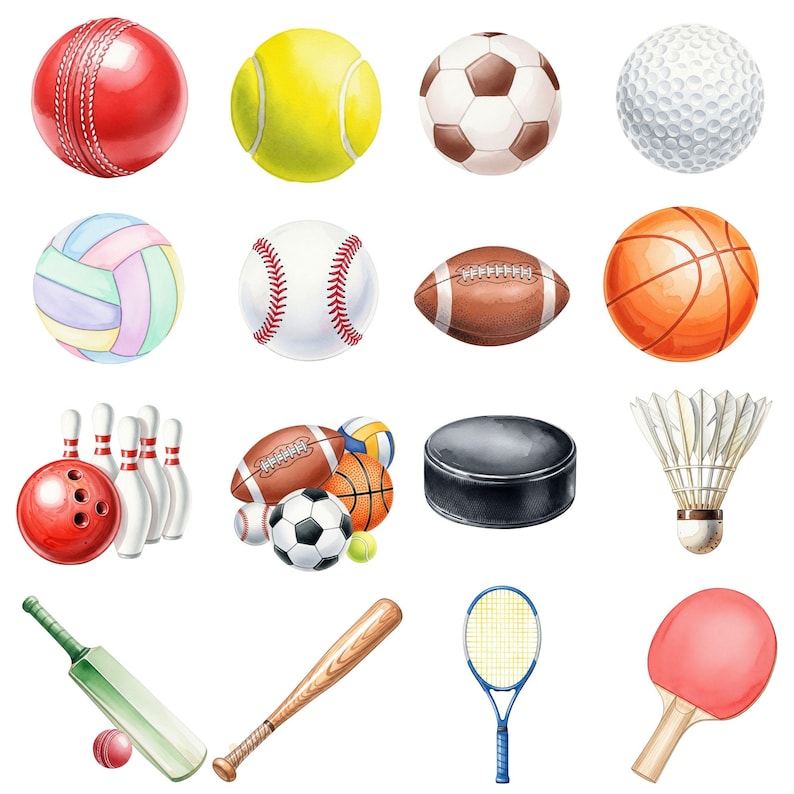 Basketball Clipart with realistic watercolor textures, ideal for sports-themed invitations, stickers, and digital downloads.