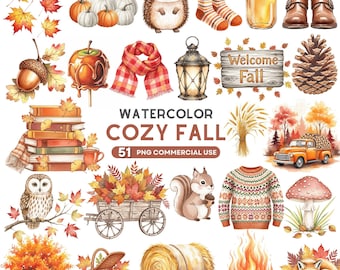 Cozy Fall Clipart, Autumn Clipart Bundle, Pumpkin Clipart, Fall Leaves PNG, Rustic Fall, Cozy Season, Thanksgiving PNG, Scrapbooking Clipart