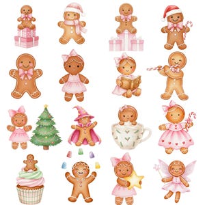 Adorable pink gingerbread girl PNG in pastel tones, ideal for coquette Christmas projects, stickers, and festive printables.