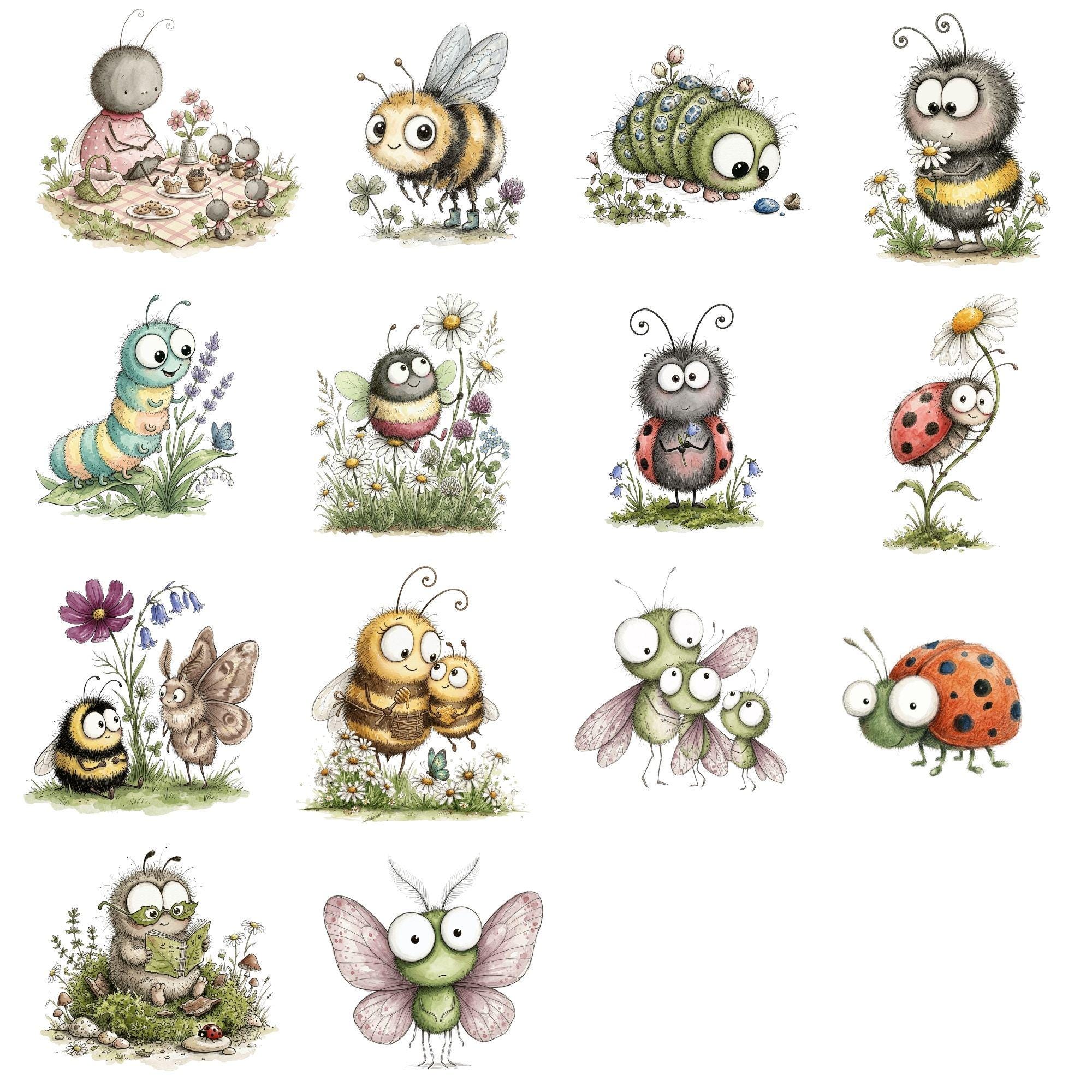 Spring Bug Clipart Bundle, Watercolor Insects PNG, Cute Butterfly - Bee ...