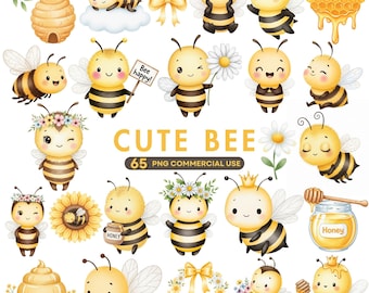 Cute Little Bee Clipart, Watercolor Bee PNG, Baby Bee Clipart, Honeycomb Clipart, Bumblebee PNG, Nursery Decor, Baby Shower, Commercial Use