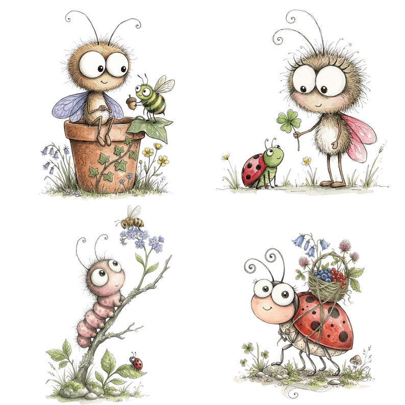 Spring Bug Clipart Bundle, Watercolor Insects PNG, Cute Butterfly - Bee ...