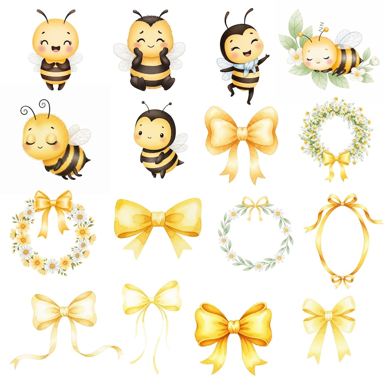Hand-drawn watercolor beehive clipart surrounded by buzzing bees, perfect for themed baby shower invitations.