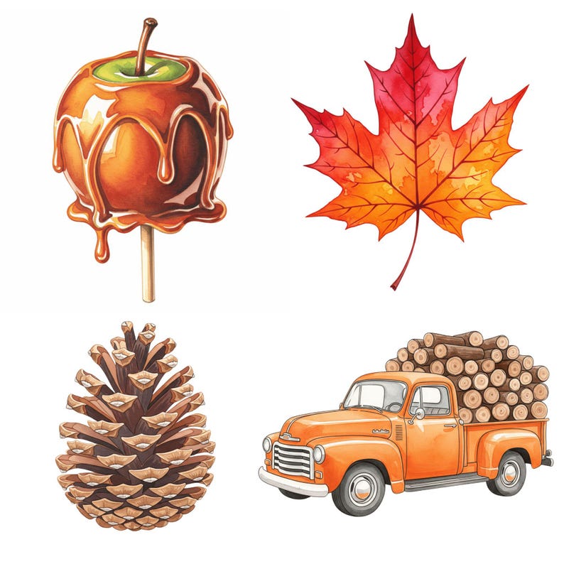 Cozy Autumn Clipart with rustic pumpkins, plaid patterns, and hand-painted watercolor fall elements.